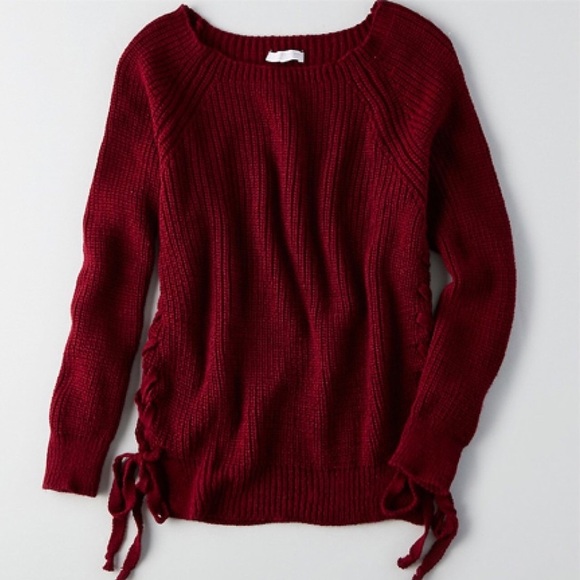 American Eagle Outfitters Sweaters - American Eagle AEO “Don’t Ask Why” Knit longsleeve sweater in twilight red
